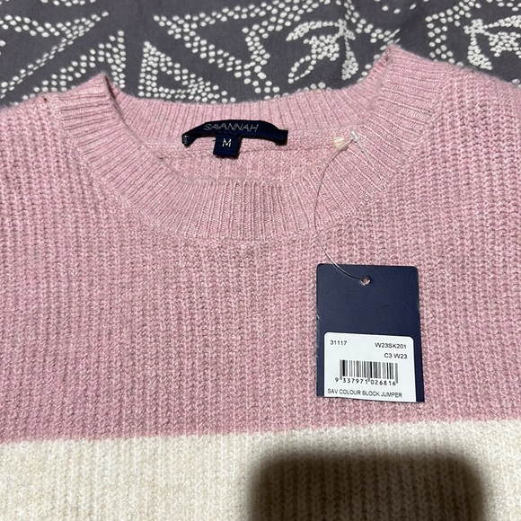 NWT SAVANNAH Ladies Size M Colour Block Jumper Rose Stripe ROSE BLUSH/NAVY - Picture 7 of 8